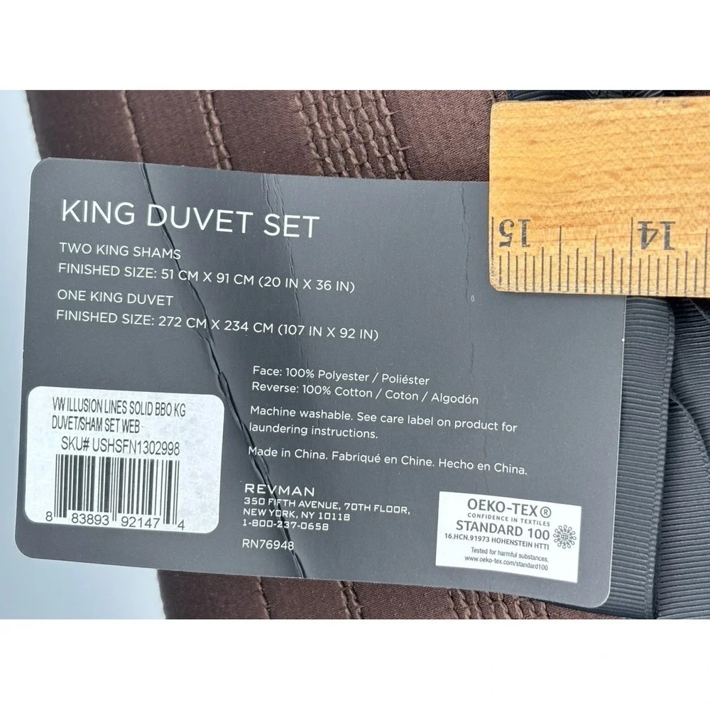 NWT Vera Wang Illusion Lines Solid KING Duvet & Shams Set (2 Shams + Duvet)